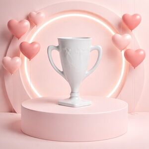 Vintage Milk Glass Vase With Dancing Women Nymphs Double Handle Wedding Chalice